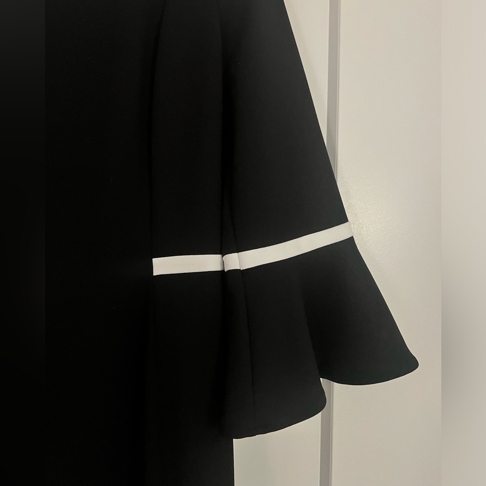 Calvin Klein Black Dress with Bell Sleeve and white piping detail, size 6 - Picture 7 of 8